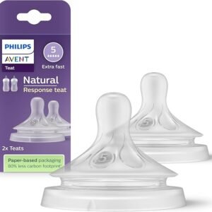 Philips Avent Lot de 2 tétines pour biberon à Réponse Naturelle 0% BPA, Débit 5 pour Bébé de 6 mois