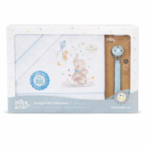 Interbaby Coffret bébé 4 pièces – Draps de lit + attache sucette 100% coton