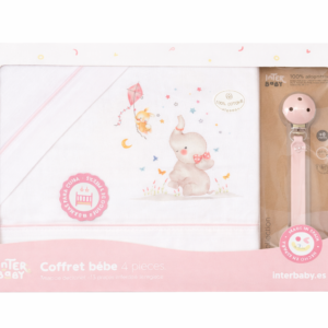 Interbaby Coffret bébé 4 pièces – Draps de lit + attache sucette 100% coton